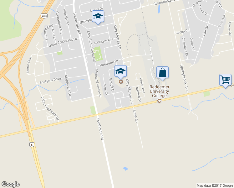 map of restaurants, bars, coffee shops, grocery stores, and more near 59 Ohara Lane in Hamilton