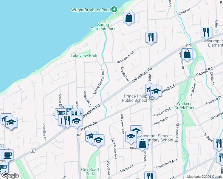 map of restaurants, bars, coffee shops, grocery stores, and more near 4 Tanner Circle in St. Catharines