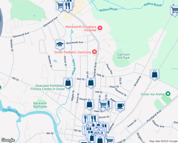 map of restaurants, bars, coffee shops, grocery stores, and more near 87 Mount Vernon Street in Dover