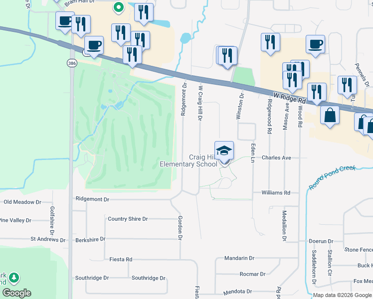 map of restaurants, bars, coffee shops, grocery stores, and more near 238 Ridgemont Drive in Rochester
