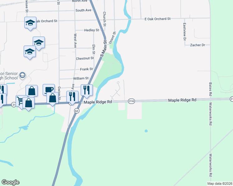 map of restaurants, bars, coffee shops, grocery stores, and more near 2 Ricky Place in Medina