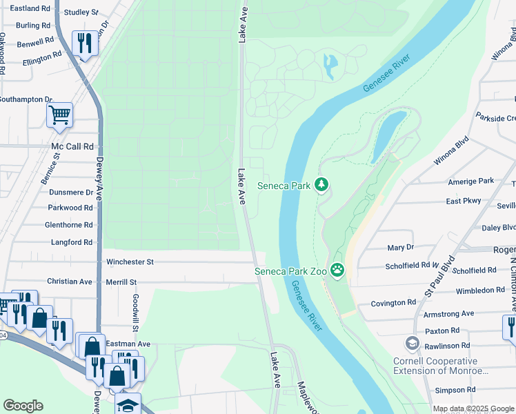 map of restaurants, bars, coffee shops, grocery stores, and more near in Rochester