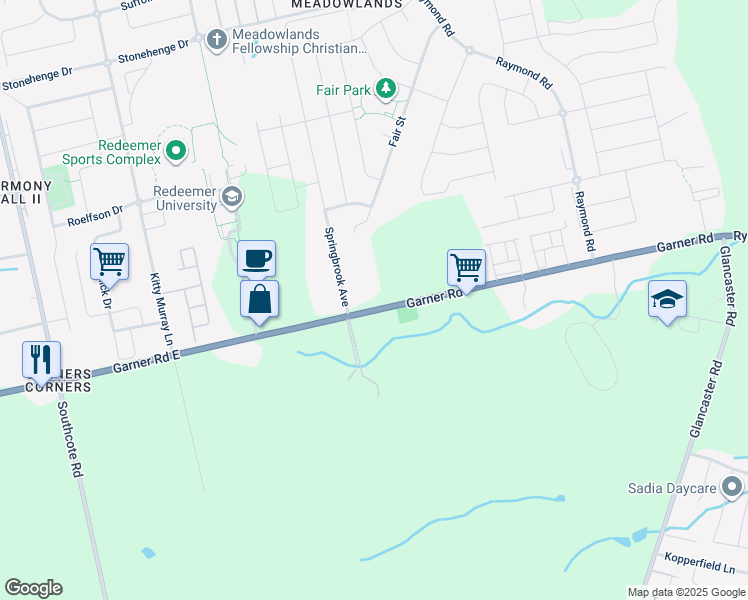 map of restaurants, bars, coffee shops, grocery stores, and more near 851 Garner Road East in Hamilton