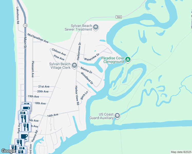 map of restaurants, bars, coffee shops, grocery stores, and more near 1031 Marina Drive in Blossvale