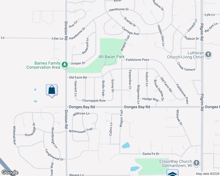 map of restaurants, bars, coffee shops, grocery stores, and more near W166N10522 Surrey Drive in Germantown