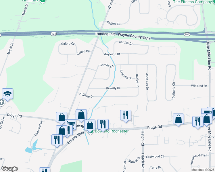 map of restaurants, bars, coffee shops, grocery stores, and more near 638 Beverly Drive in Webster