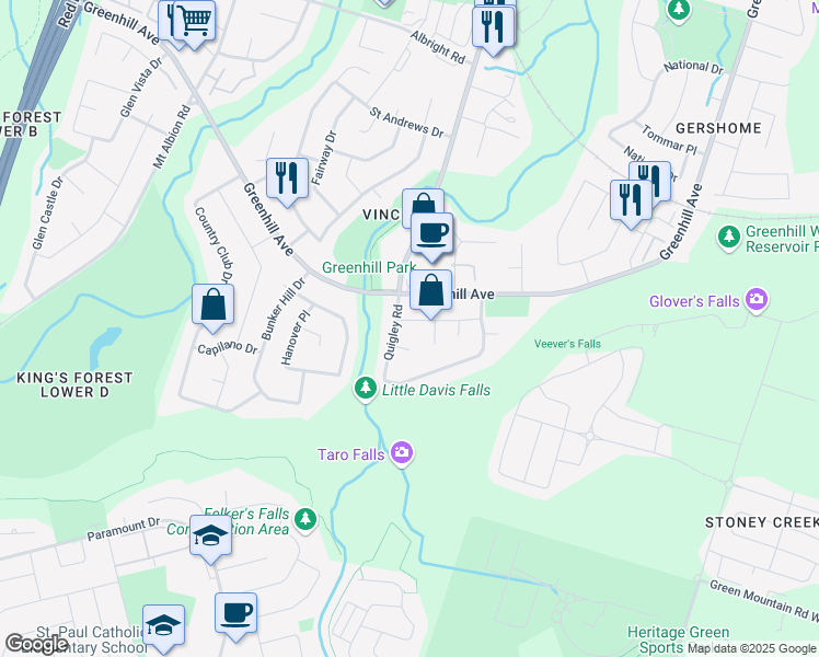 map of restaurants, bars, coffee shops, grocery stores, and more near 6 Sherry Lane Drive in Hamilton