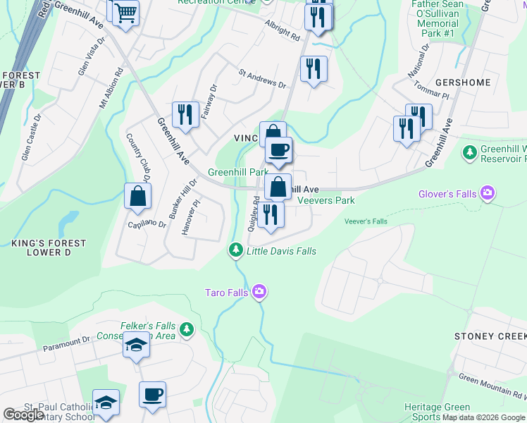 map of restaurants, bars, coffee shops, grocery stores, and more near 6 Sherry Lane Drive in Hamilton