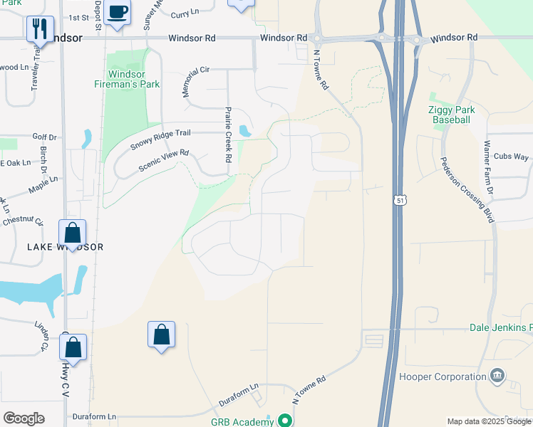 map of restaurants, bars, coffee shops, grocery stores, and more near 6602 Vista Valley in Windsor