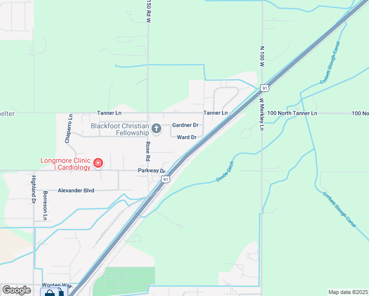 map of restaurants, bars, coffee shops, grocery stores, and more near 420 Ward Drive in Blackfoot