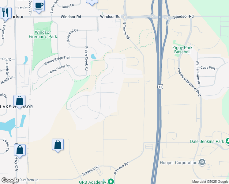 map of restaurants, bars, coffee shops, grocery stores, and more near 6602 Vista Valley in Windsor