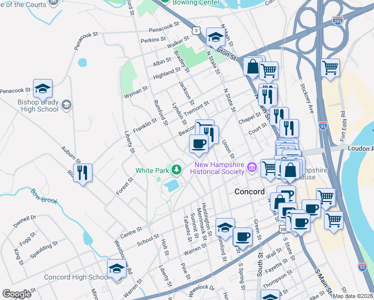 map of restaurants, bars, coffee shops, grocery stores, and more near 24 Celtic Street in Concord