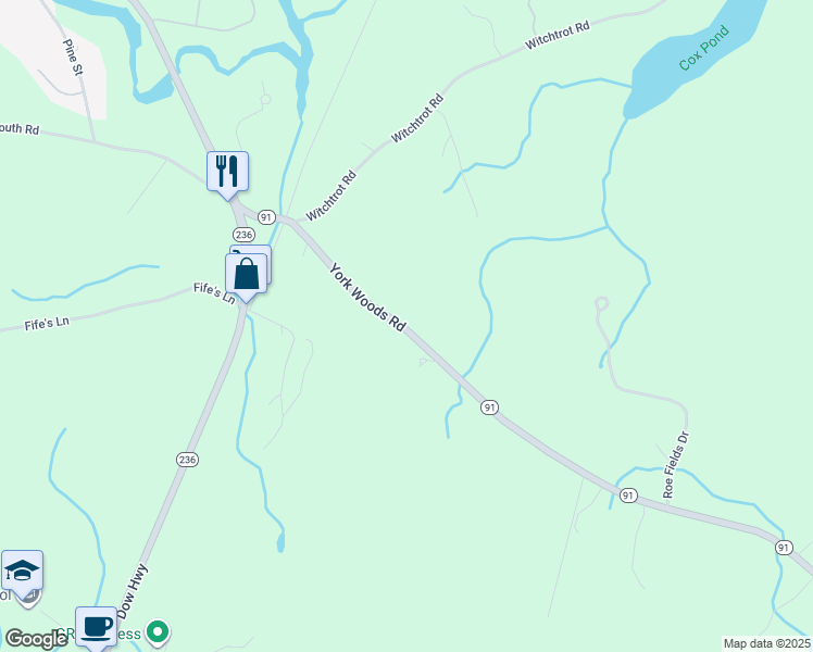 map of restaurants, bars, coffee shops, grocery stores, and more near 43 York Woods Road in South Berwick