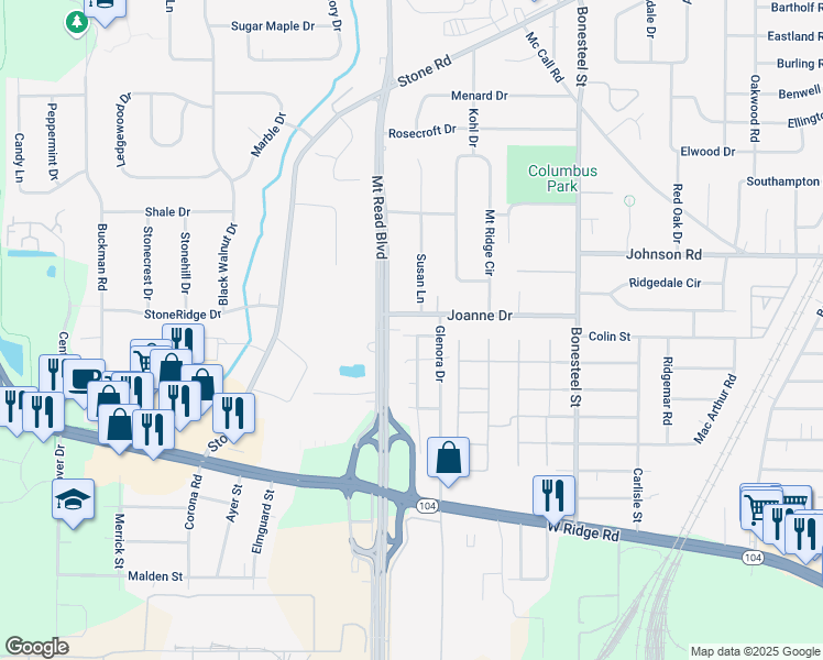map of restaurants, bars, coffee shops, grocery stores, and more near 235 Joanne Drive in Greece