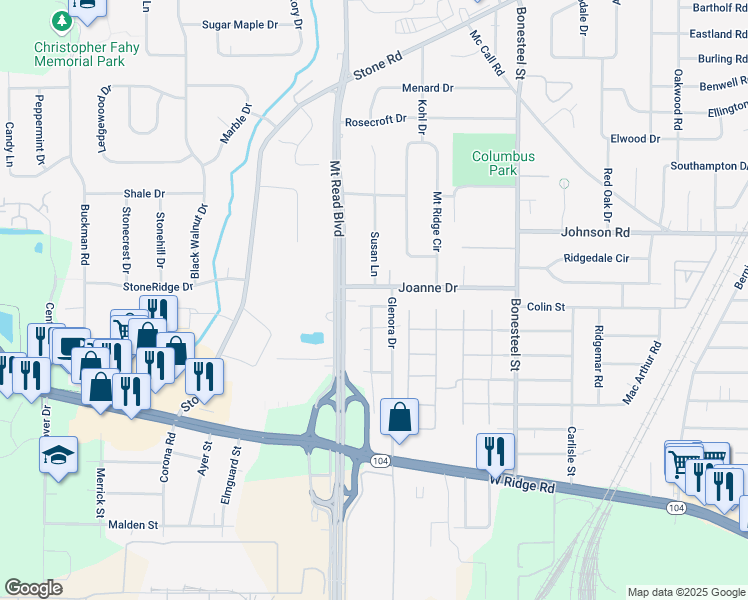 map of restaurants, bars, coffee shops, grocery stores, and more near 229 Joanne Drive in Monroe County