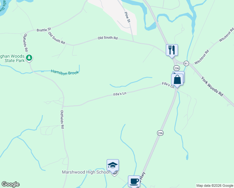 map of restaurants, bars, coffee shops, grocery stores, and more near 48 Fife's Lane in South Berwick
