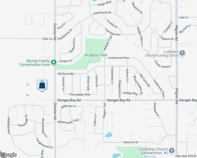 map of restaurants, bars, coffee shops, grocery stores, and more near W166N10522 Surrey Drive in Germantown