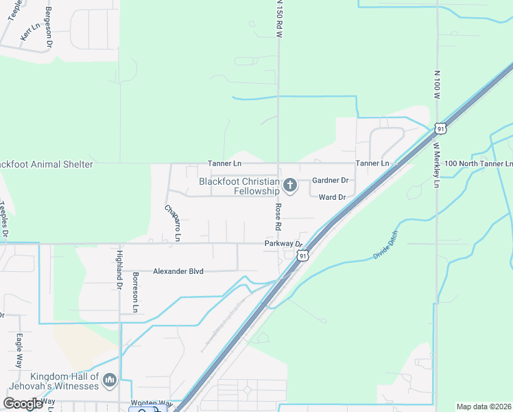 map of restaurants, bars, coffee shops, grocery stores, and more near 881 James St in Blackfoot