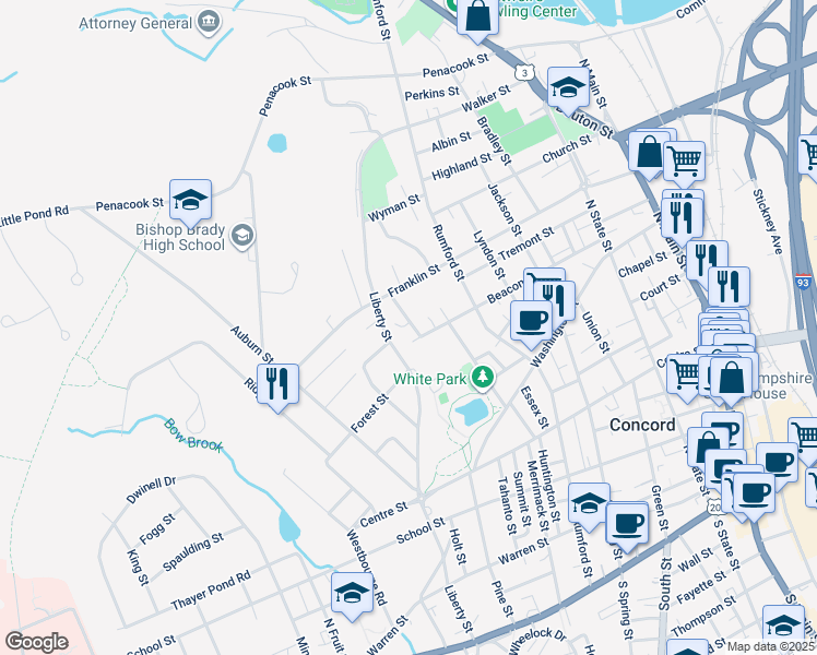 map of restaurants, bars, coffee shops, grocery stores, and more near in Concord