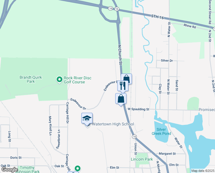 map of restaurants, bars, coffee shops, grocery stores, and more near 898 Endeavour Drive in Watertown