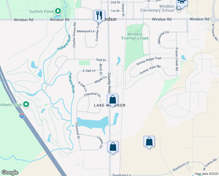 map of restaurants, bars, coffee shops, grocery stores, and more near County Highway C V in Windsor
