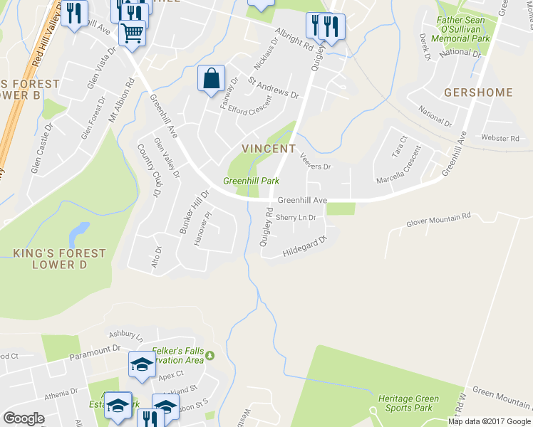 map of restaurants, bars, coffee shops, grocery stores, and more near 404 Quigley Road in Hamilton