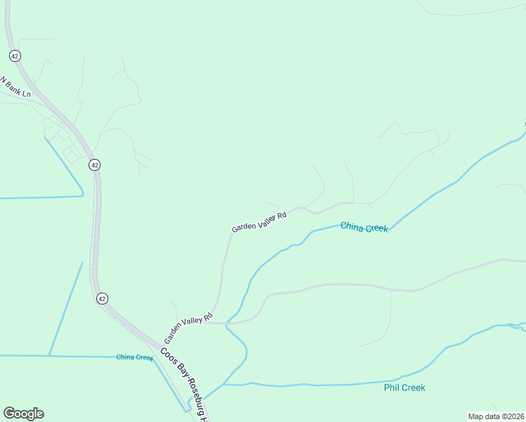 map of restaurants, bars, coffee shops, grocery stores, and more near 58492 Garden Valley Road in Coquille