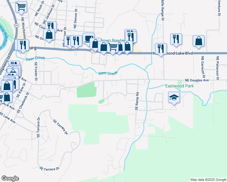 map of restaurants, bars, coffee shops, grocery stores, and more near 516 Southeast Colorado Drive in Roseburg