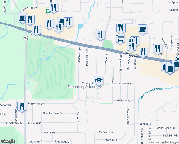 map of restaurants, bars, coffee shops, grocery stores, and more near 161 West Craig Hill Drive in Rochester