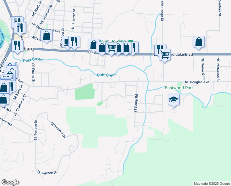 map of restaurants, bars, coffee shops, grocery stores, and more near 516 Southeast Colorado Drive in Roseburg