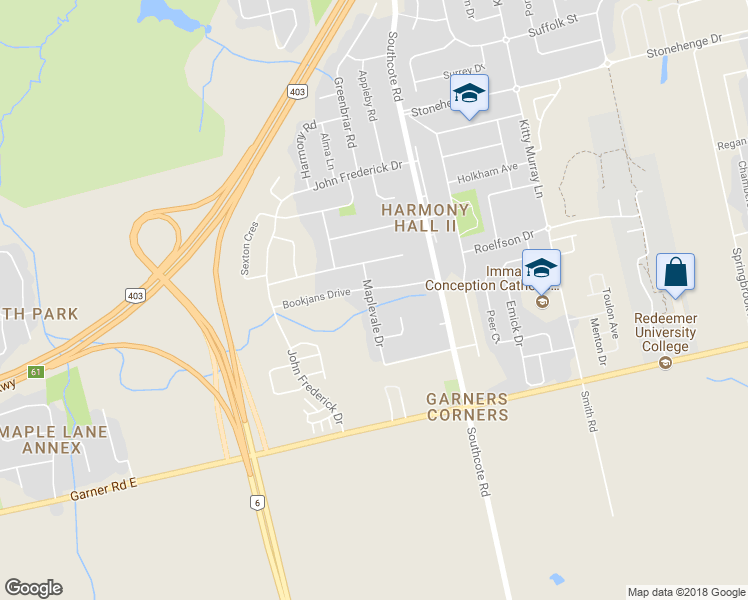 map of restaurants, bars, coffee shops, grocery stores, and more near 39 Maplevale Drive in Hamilton