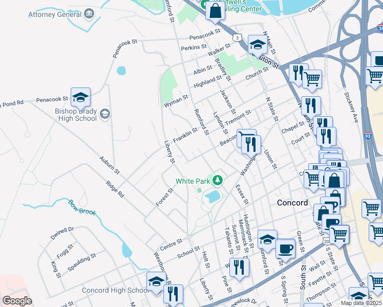 map of restaurants, bars, coffee shops, grocery stores, and more near in Concord