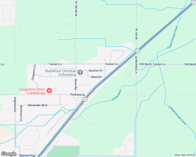 map of restaurants, bars, coffee shops, grocery stores, and more near 420 Ward Drive in Blackfoot