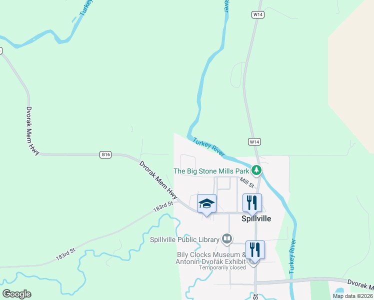 map of restaurants, bars, coffee shops, grocery stores, and more near 305 High Street in Calmar