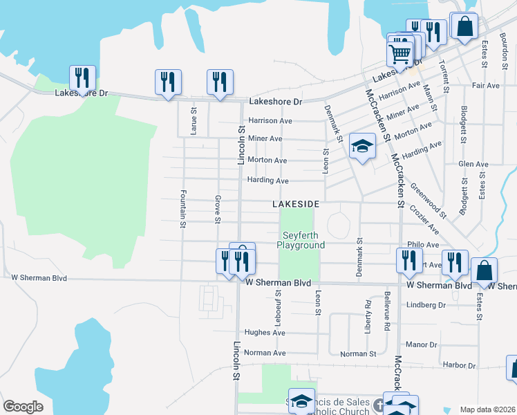 map of restaurants, bars, coffee shops, grocery stores, and more near 2376 Cutler Avenue in Muskegon