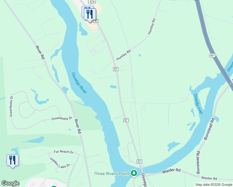 map of restaurants, bars, coffee shops, grocery stores, and more near 107 County Route 57 in Phoenix