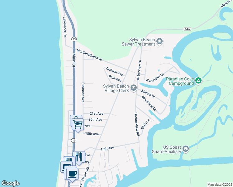 map of restaurants, bars, coffee shops, grocery stores, and more near 2405 Vienna Road in Blossvale