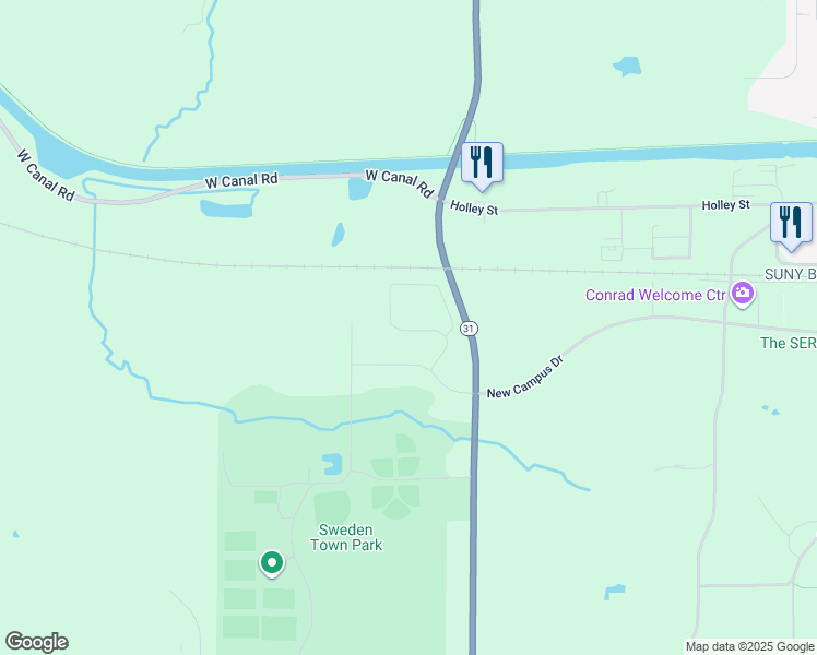 map of restaurants, bars, coffee shops, grocery stores, and more near Persistence Path in Brockport