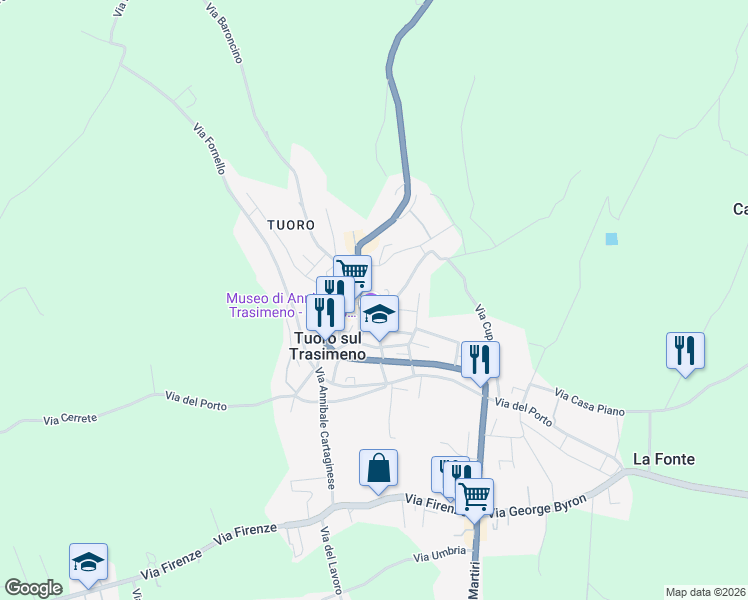 map of restaurants, bars, coffee shops, grocery stores, and more near 4 Via Baroncino in Tuoro Sul Trasimeno