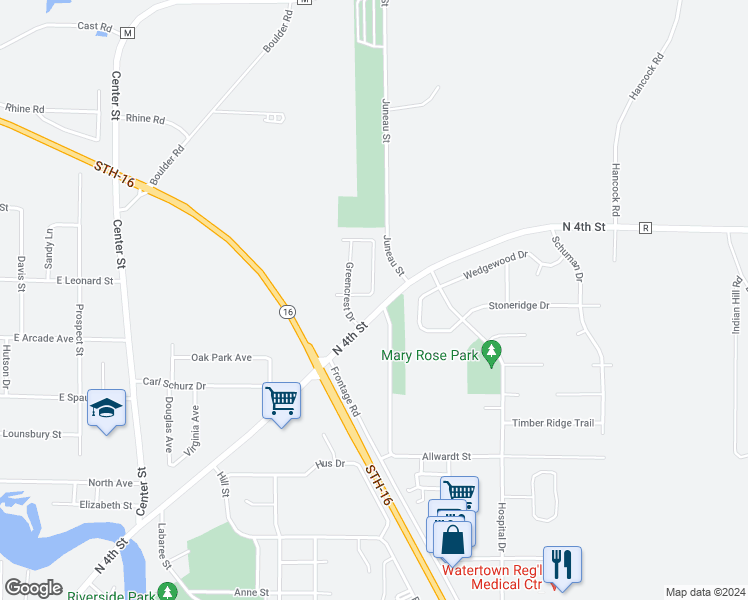 map of restaurants, bars, coffee shops, grocery stores, and more near 905 Valley Drive in Watertown