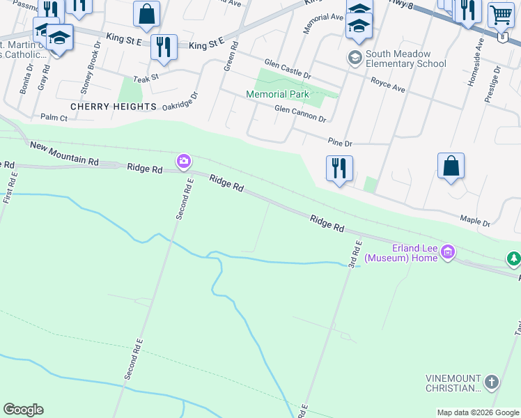 map of restaurants, bars, coffee shops, grocery stores, and more near 420 Ridge Road in Hamilton