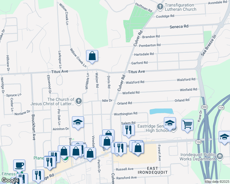 map of restaurants, bars, coffee shops, grocery stores, and more near 3319 Culver Road in Rochester