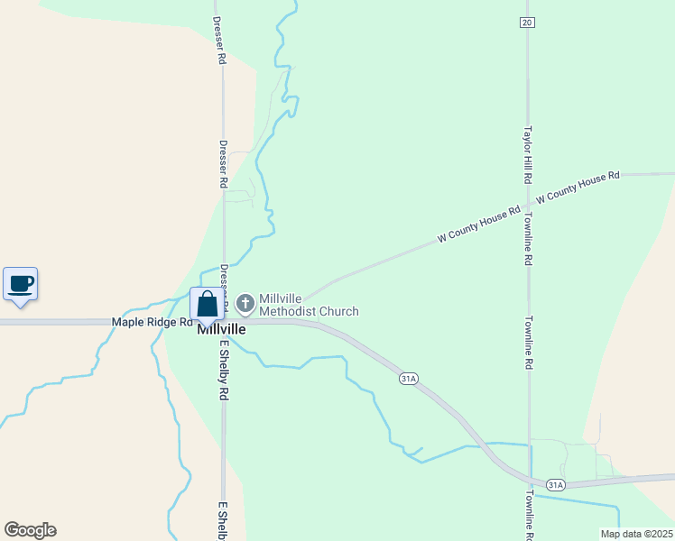 map of restaurants, bars, coffee shops, grocery stores, and more near 12441 West County House Road in Albion