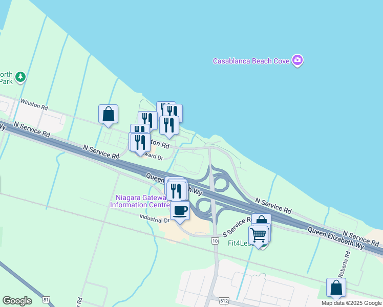 map of restaurants, bars, coffee shops, grocery stores, and more near 10 Concord Place in Grimsby