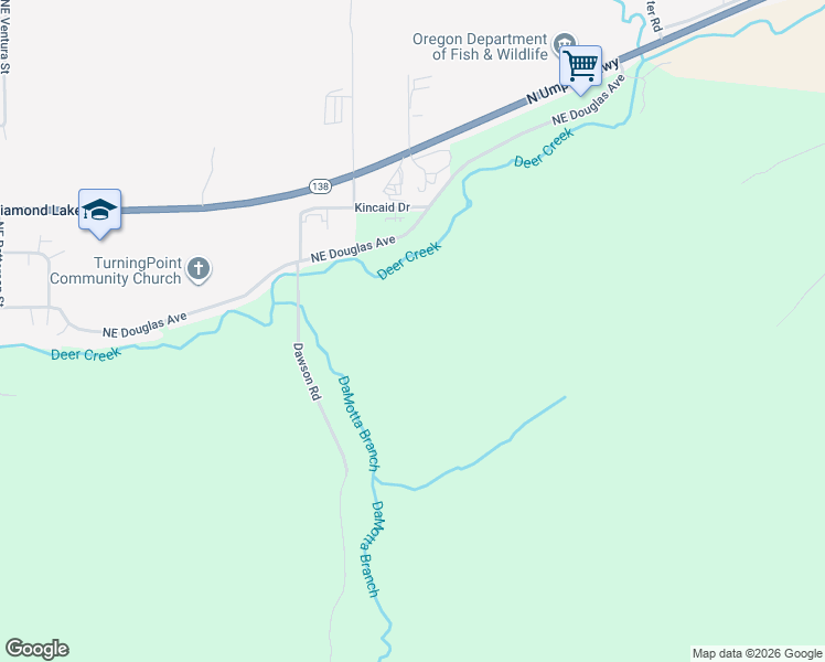 map of restaurants, bars, coffee shops, grocery stores, and more near in Roseburg
