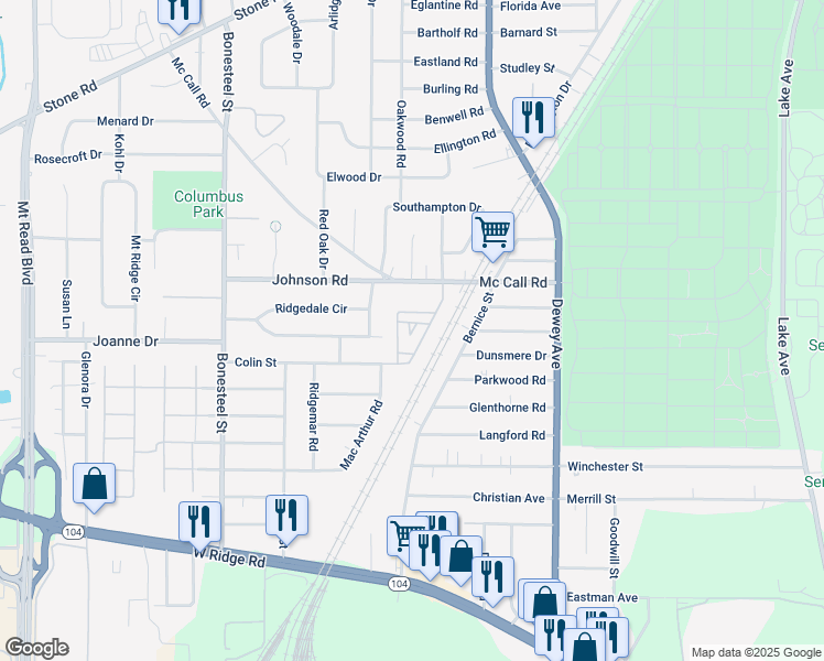 map of restaurants, bars, coffee shops, grocery stores, and more near 41 Whitehouse Drive in Rochester