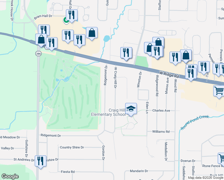 map of restaurants, bars, coffee shops, grocery stores, and more near 161 West Craig Hill Drive in Rochester