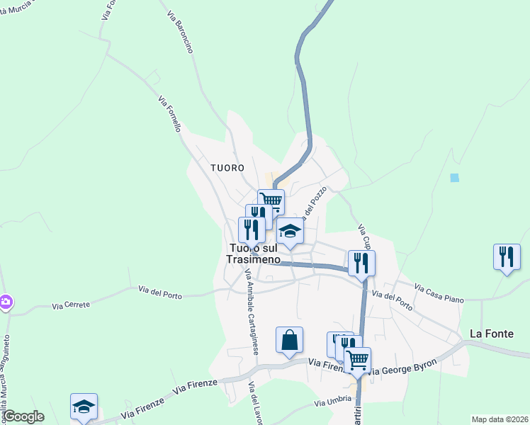map of restaurants, bars, coffee shops, grocery stores, and more near 4 Via Baroncino in Tuoro Sul Trasimeno