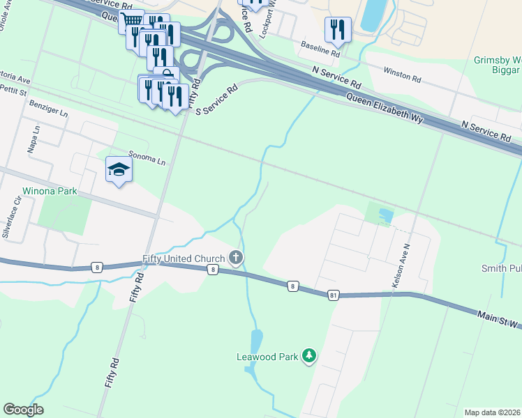 map of restaurants, bars, coffee shops, grocery stores, and more near 20 Bridgman Lane in Hamilton