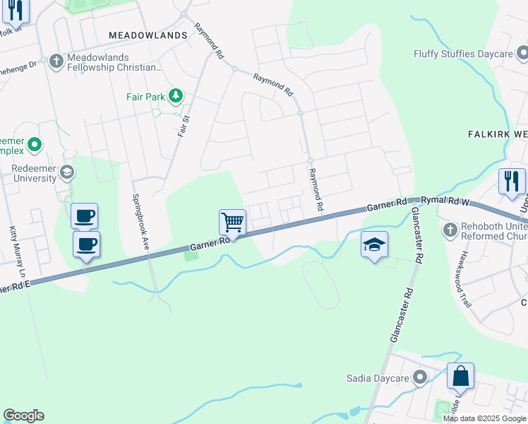 map of restaurants, bars, coffee shops, grocery stores, and more near 8 Birot Lane in Hamilton